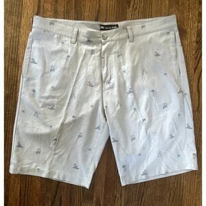 Travis Mathew Men's Shipfaced Gray Performance Golf Shorts Beer Palms - 40